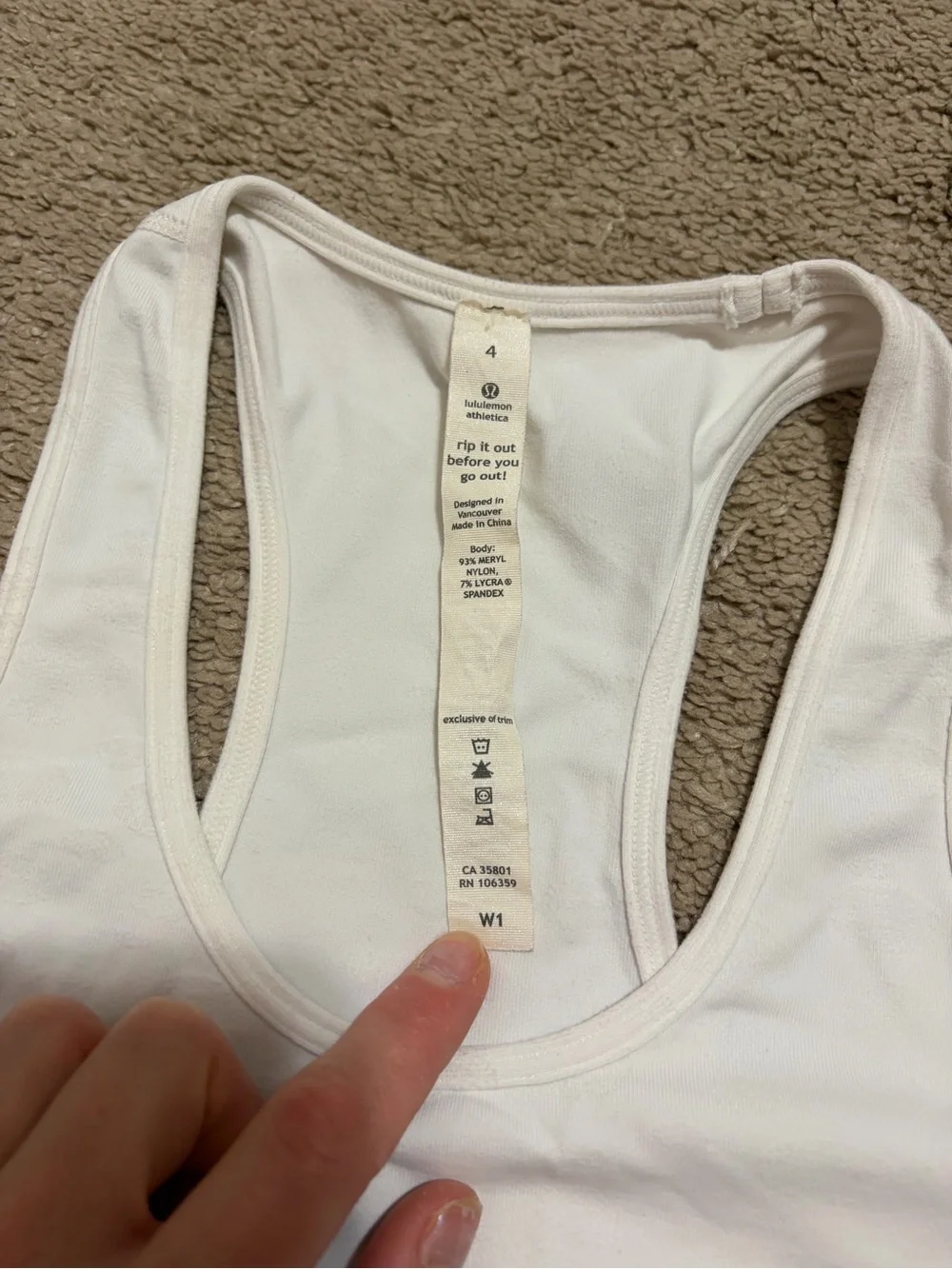 Lululemon White Tank Top Size 4 Racerback